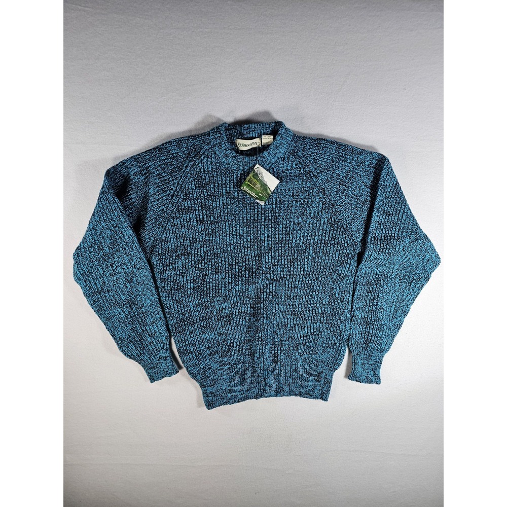 Vintage 90s St. John's Bay Sweater NWT Men's MEDIUM Teal Black Chunky Knit